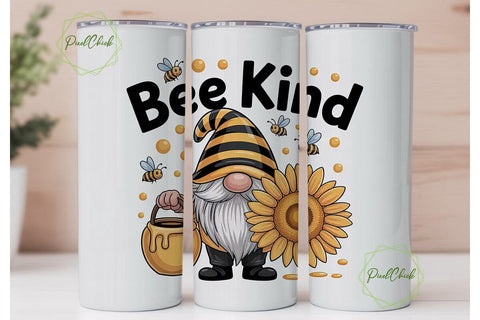 Bee Kind Gnome 20oz Tumbler Wrap Sublimation PixelChick 