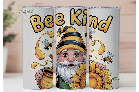 Bee Kind Gnome 20oz Tumbler Wrap Sublimation PixelChick 