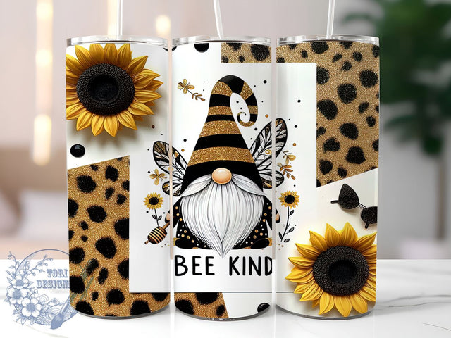 Bee Kind Gnome Sunflower 20oz Skinny Tumbler, Positive Affirmations Tumbler Png, Straight & Tapered Tumbler Wrap, Instant Digital Download Sublimation ToriDesigns 