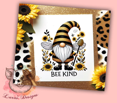 Bee KIND Gnome Sunflower 20oz Tumbler Png, Straight & Tapered Tumbler Png, Inspiration Quotes Tumbler Png, Digital Download PNG Sublimation Lara' s Designs 