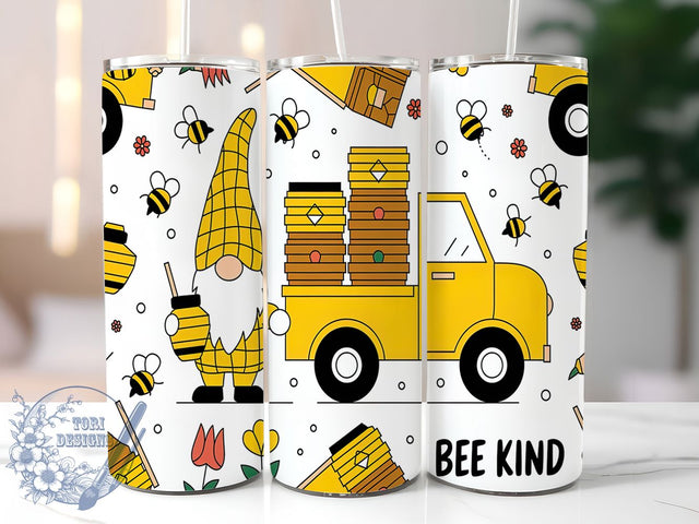 Bee Kind Gnome Truck Tumbler, Gnome Truck Tumbler, Bee Truck Wrap, 20oz Skinny Tumbler, Sublimation Tumbler Design, Kindness Tumbler Wrap, Cute Bee Gnome Design Sublimation ToriDesigns 