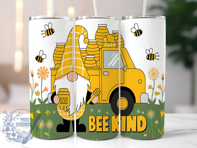 Bee Kind Gnome Truck Tumbler, Gnome Truck Tumbler, Bee Truck Wrap, 20oz Skinny Tumbler, Sublimation Tumbler Design, Kindness Tumbler Wrap, Cute Bee Gnome Design Sublimation ToriDesigns 