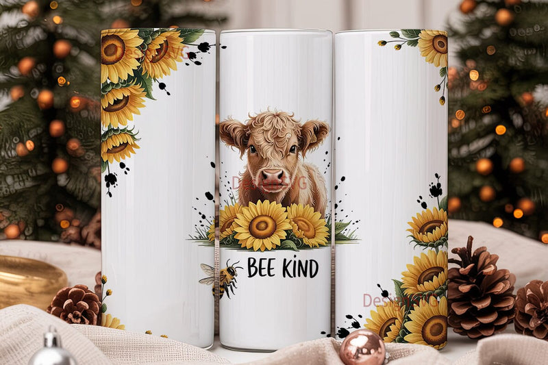 Bee Kind Highland Cow 20oz Tumbler Wrap Sublimation DesignSVG 