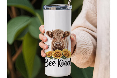 Bee Kind Highland Cow 20oz Tumbler Wrap Sublimation DesignSVG 