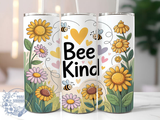 Bee Kind Positive Quote Tumbler, Honeybee Sublimation Design, Positive Quote Cup Art, 20oz Kindness Tumbler, Whimsical Bee Mug, Stylish Nature Cup, Cozy Bee Wrap Sublimation ToriDesigns 