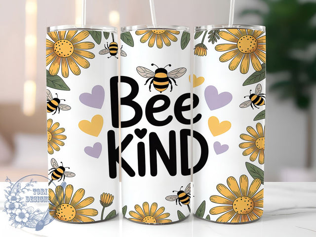 Bee Kind Positive Quote Tumbler, Honeybee Sublimation Design, Positive Quote Cup Art, 20oz Kindness Tumbler, Whimsical Bee Mug, Stylish Nature Cup, Cozy Bee Wrap Sublimation ToriDesigns 