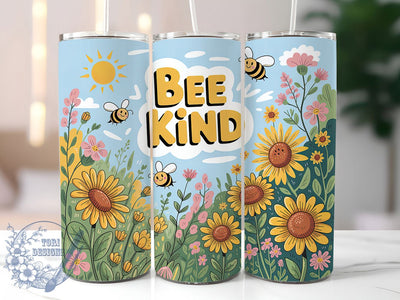 Bee Kind Quote 20oz Tumbler, Inspirational Quote Tumbler, Nature Sublimation, Motivational Wrap Design, Positive Message PNG, 20oz Tumbler Wrap Sublimation ToriDesigns 