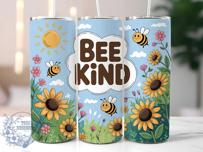 Bee Kind Quote 20oz Tumbler, Inspirational Quote Tumbler, Nature Sublimation, Motivational Wrap Design, Positive Message PNG, 20oz Tumbler Wrap Sublimation ToriDesigns 