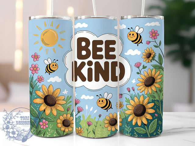 Bee Kind Quote 20oz Tumbler, Inspirational Quote Tumbler, Nature Sublimation, Motivational Wrap Design, Positive Message PNG, 20oz Tumbler Wrap Sublimation ToriDesigns 