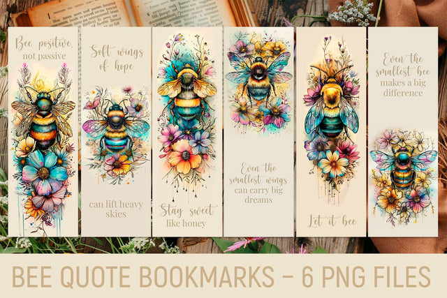 Bee Kind Quote Bookmarks – 6 PNG Designs Sublimation KMarinaDesign 