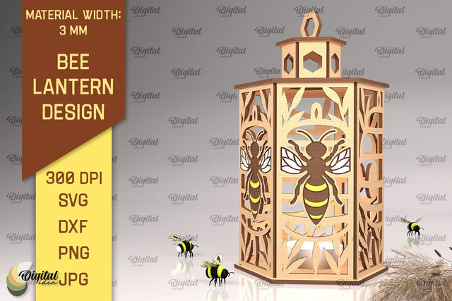 Bee Lantern Laser Cut Design. Honeycomb Decor SVG SVG Evgenyia Guschina 