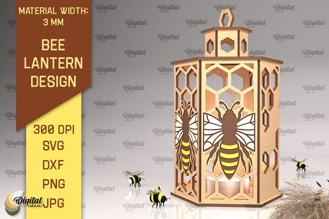 Bee Lantern Laser Cut Design. Honeycomb Decor SVG SVG Evgenyia Guschina 
