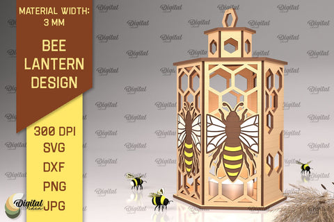 Bee Lantern Laser Cut Design. Honeycomb Decor SVG SVG Evgenyia Guschina 