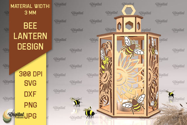 Bee Lantern Laser Cut Design. Honeycomb Decor SVG SVG Evgenyia Guschina 