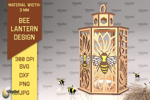 Bee Lantern Laser Cut Design. Honeycomb Decor SVG SVG Evgenyia Guschina 