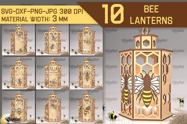 Bee Lanterns Laser Cut Bundle. Honeycomb Design SVG SVG Evgenyia Guschina 