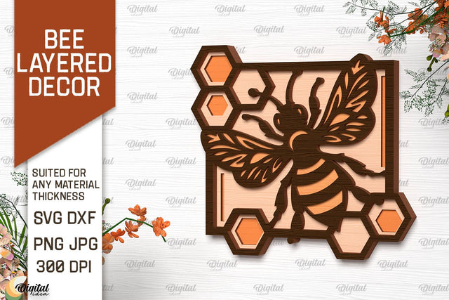 Bee Layered Wall Decor Laser Cut. Bee Wall Art SVG Design SVG Evgenyia Guschina 