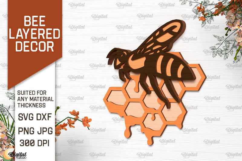 Bee Layered Wall Decor Laser Cut. Bee Wall Art SVG Design SVG Evgenyia Guschina 