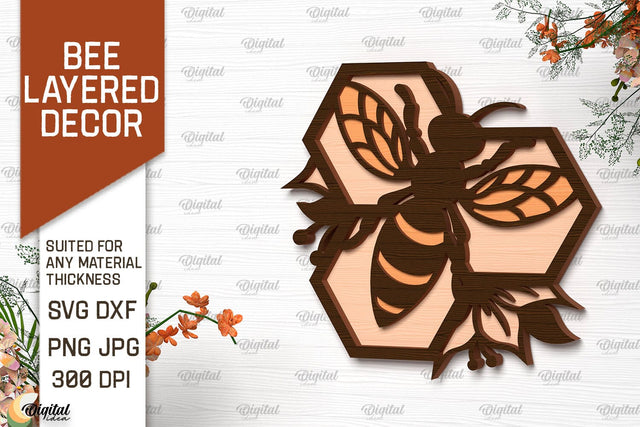 Bee Layered Wall Decor Laser Cut. Bee Wall Art SVG Design SVG Evgenyia Guschina 