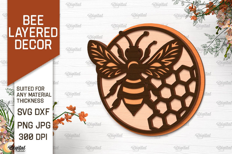 Bee Layered Wall Decor Laser Cut. Bee Wall Art SVG Design SVG Evgenyia Guschina 