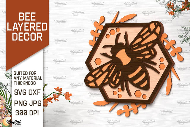 Bee Layered Wall Decor Laser Cut. Bee Wall Art SVG Design SVG Evgenyia Guschina 