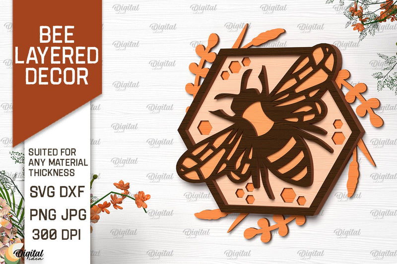 Bee Layered Wall Decor Laser Cut. Bee Wall Art SVG Design SVG Evgenyia Guschina 