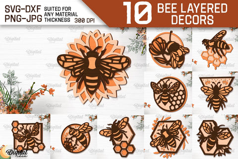 Bee Layered Wall Decors Laser Cut Bundle. Bee Designs SVG SVG Evgenyia Guschina 