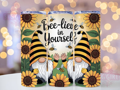 Bee-lieve Gnomes 20oz Tumbler, Gnomes, Bee-lieve, Positive Vibes, Tumbler Wrap, Sublimation Design, 20oz Tumbler, PNG Wrap Sublimation SvggirlplusArt 