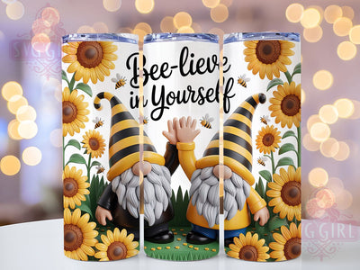 Bee-lieve Gnomes 20oz Tumbler, Gnomes, Bee-lieve, Positive Vibes, Tumbler Wrap, Sublimation Design, 20oz Tumbler, PNG Wrap Sublimation SvggirlplusArt 