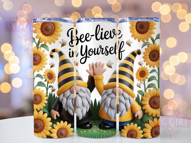 Bee-lieve Gnomes 20oz Tumbler, Gnomes, Bee-lieve, Positive Vibes, Tumbler Wrap, Sublimation Design, 20oz Tumbler, PNG Wrap Sublimation SvggirlplusArt 