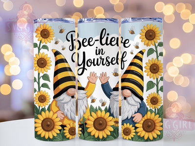 Bee-lieve Gnomes 20oz Tumbler, Gnomes, Bee-lieve, Positive Vibes, Tumbler Wrap, Sublimation Design, 20oz Tumbler, PNG Wrap Sublimation SvggirlplusArt 