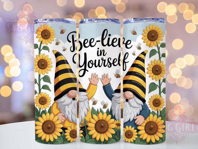 Bee-lieve Gnomes 20oz Tumbler, Gnomes, Bee-lieve, Positive Vibes, Tumbler Wrap, Sublimation Design, 20oz Tumbler, PNG Wrap Sublimation SvggirlplusArt 