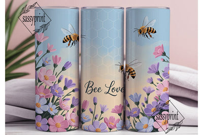 Bee Love Pastel Floral Tumbler Wrap PNG Sublimation sassyprint 