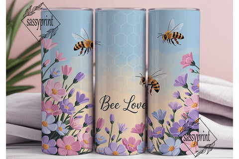 Bee Love Pastel Floral Tumbler Wrap PNG Sublimation sassyprint 