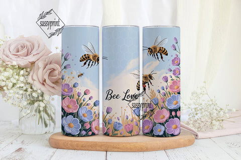 Bee Love Pastel Floral Tumbler Wrap PNG Sublimation sassyprint 
