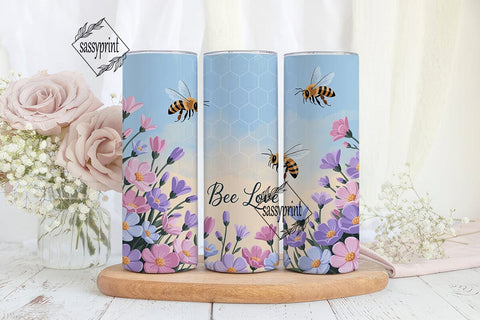 Bee Love Pastel Floral Tumbler Wrap PNG Sublimation sassyprint 