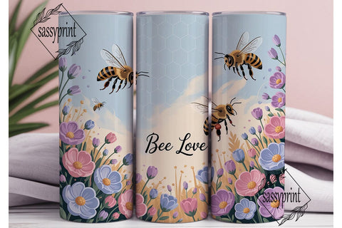 Bee Love Pastel Floral Tumbler Wrap PNG Sublimation sassyprint 