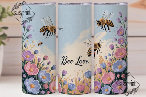 Bee Love Pastel Floral Tumbler Wrap PNG Sublimation sassyprint 