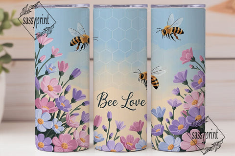 Bee Love Pastel Floral Tumbler Wrap PNG Sublimation sassyprint 