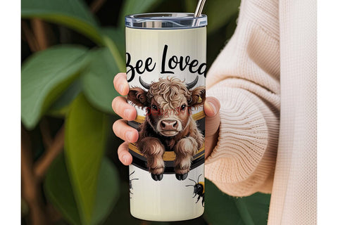 Bee Loved Highland Cow 20oz Tumbler Wrap Sublimation DesignSVG 