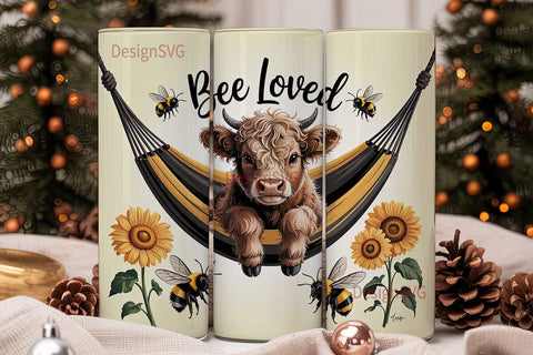 Bee Loved Highland Cow 20oz Tumbler Wrap Sublimation DesignSVG 