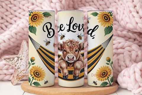 Bee Loved Highland Cow 20oz Tumbler Wrap Sublimation DesignSVG 