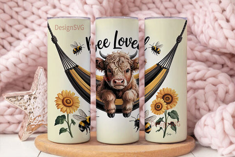 Bee Loved Highland Cow 20oz Tumbler Wrap Sublimation DesignSVG 