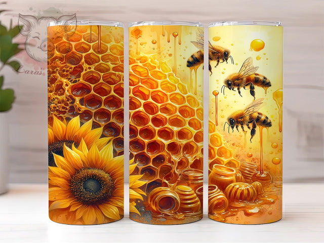 Bee Lover Honeycomb Tumbler Wrap, Honeycomb Pattern, Sunflower Design, Save The Bees, Sublimation Template, 20oz Tumbler Wrap, Nature Garden Gift Sublimation Lara' s Designs 