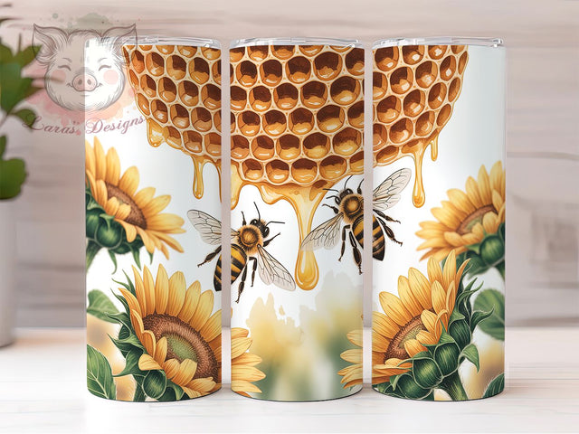 Bee Lover Honeycomb Tumbler Wrap, Honeycomb Pattern, Sunflower Design, Save The Bees, Sublimation Template, 20oz Tumbler Wrap, Nature Garden Gift Sublimation Lara' s Designs 