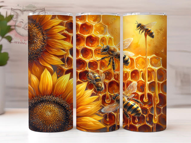 Bee Lover Honeycomb Tumbler Wrap, Honeycomb Pattern, Sunflower Design, Save The Bees, Sublimation Template, 20oz Tumbler Wrap, Nature Garden Gift Sublimation Lara' s Designs 