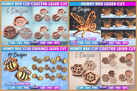 Bee Mega Bundle Laser Cut | Summer Decor | Honeycomb SVG | Honey Bee Shelf Sitter SVG | Beehive Sign | Bee Standing Decor | Bee Quotes SVG | Bumblebee SVG | Farmhouse Decor | Plant Stakes | Wooden Keychains SVG The T Store Design 