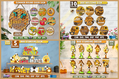 Bee Mega Bundle Laser Cut | Summer Decor | Honeycomb SVG | Honey Bee Shelf Sitter SVG | Beehive Sign | Bee Standing Decor | Bee Quotes SVG | Bumblebee SVG | Farmhouse Decor | Plant Stakes | Wooden Keychains SVG The T Store Design 