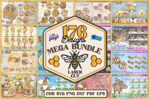 Bee Mega Bundle Laser Cut | Summer Decor | Honeycomb SVG | Honey Bee Shelf Sitter SVG | Beehive Sign | Bee Standing Decor | Bee Quotes SVG | Bumblebee SVG | Farmhouse Decor | Plant Stakes | Wooden Keychains SVG The T Store Design 