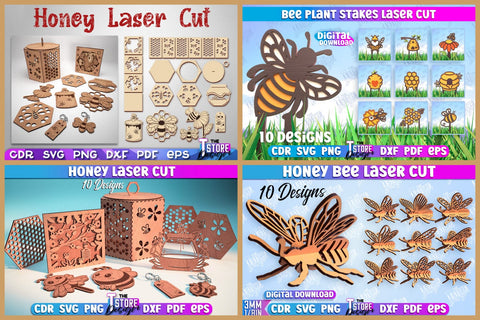 Bee Mega Bundle Laser Cut | Summer Decor | Honeycomb SVG | Honey Bee Shelf Sitter SVG | Beehive Sign | Bee Standing Decor | Bee Quotes SVG | Bumblebee SVG | Farmhouse Decor | Plant Stakes | Wooden Keychains SVG The T Store Design 